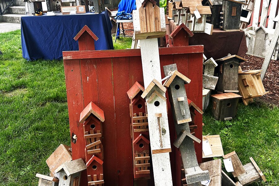 Tall pole birdhouses in workshop