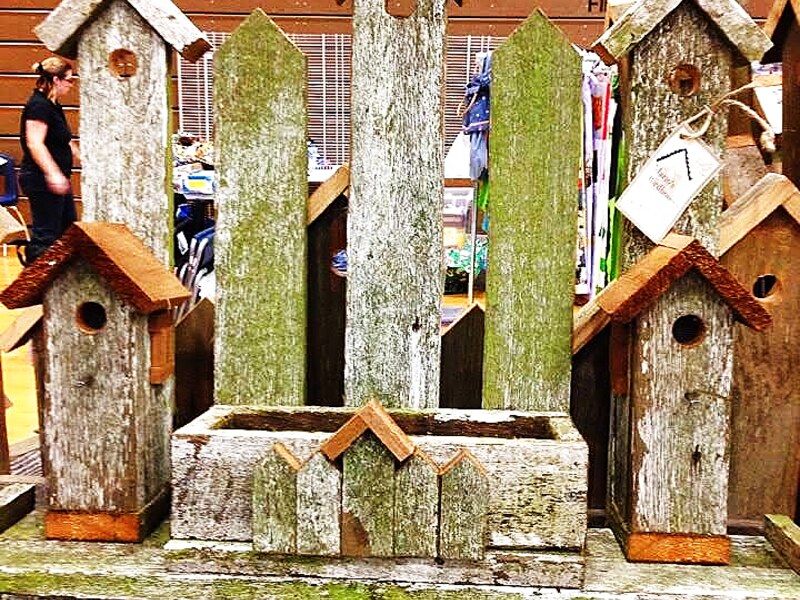 Birdhouses in progress in the workshop